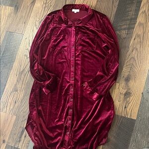 Umgee Velvet Button-Down Blouse in Wine